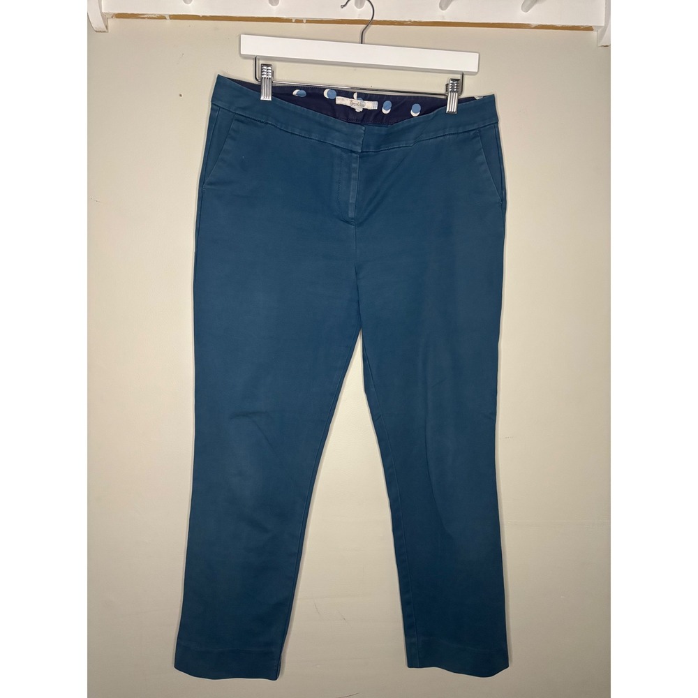 Boden Richmond Slim Straight Trousers Teal Blue Cotton Blend Career 10R